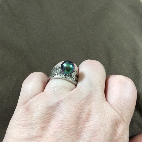 Black Tahitian Pearl 925 Silver Filigree Ring - Picture 6 of 8